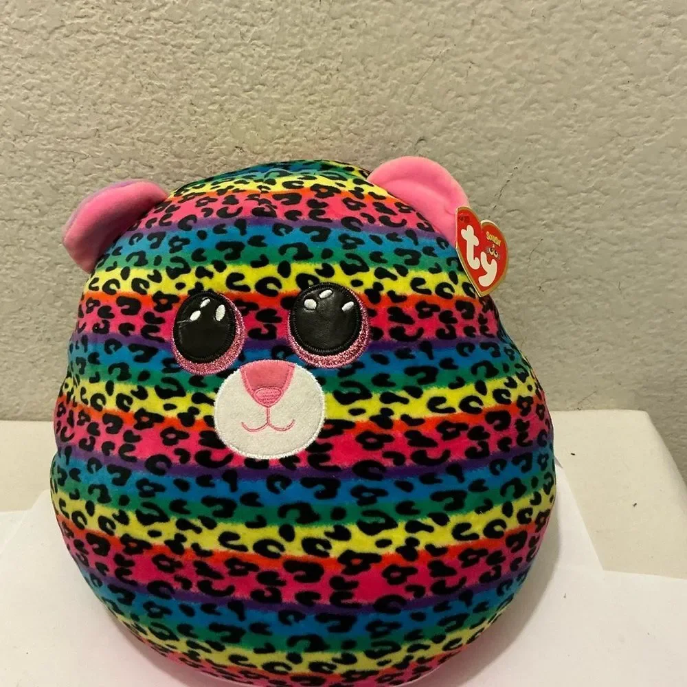 Ty Multicolor Dotty Leopard Print Plush with Pink Ears 14”